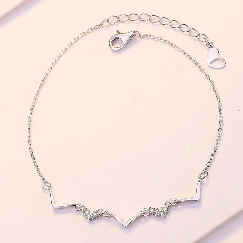 Lovcia Girl CZ V Shape Wave 925 Sterling Silver Bracelet-Bracelets-Rose Gold-Rose Gold