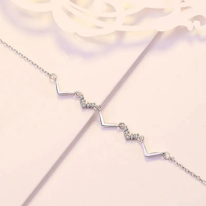 Lovcia Girl CZ V Shape Wave 925 Sterling Silver Bracelet-Bracelets-Rose Gold-Rose Gold