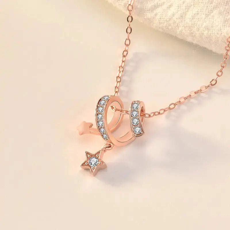 Lovcia Girl CZ Wish Meteor Stars 925 Sterling Silver Necklace-Necklaces-Rose Gold-Rose Gold