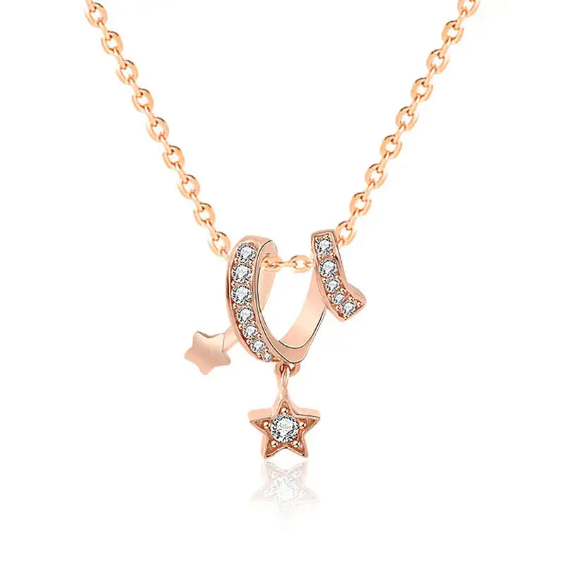 Lovcia Girl CZ Wish Meteor Stars 925 Sterling Silver Necklace-Necklaces-Rose Gold-Rose Gold