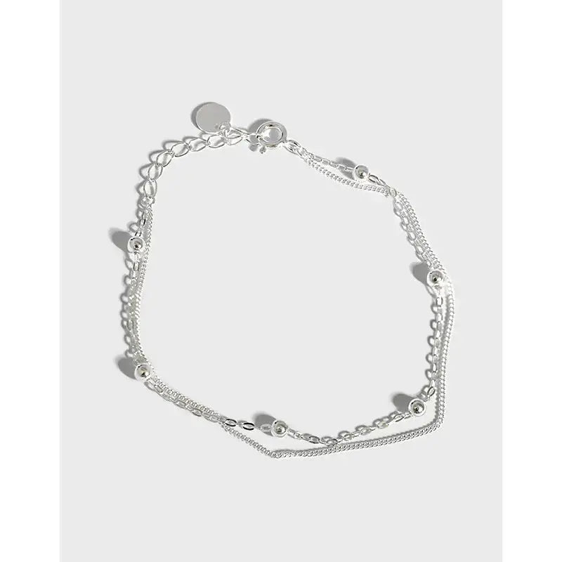Lovcia Girl Double Layer Bead Chain 925 Sterling Silver Bracelet-Bracelets-Rhodium-Rhodium