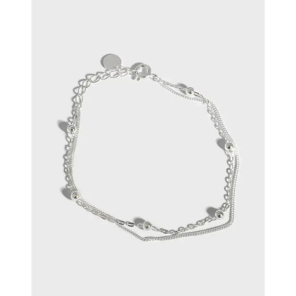 Lovcia Girl Double Layer Bead Chain 925 Sterling Silver Bracelet-Bracelets-Rhodium-Rhodium