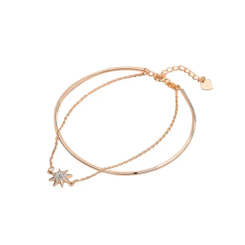 Lovcia Girl Double Layer CZ Octagonal Star 925 Sterling Silver Bracelet-Bracelets-Rhodium-Rhodium