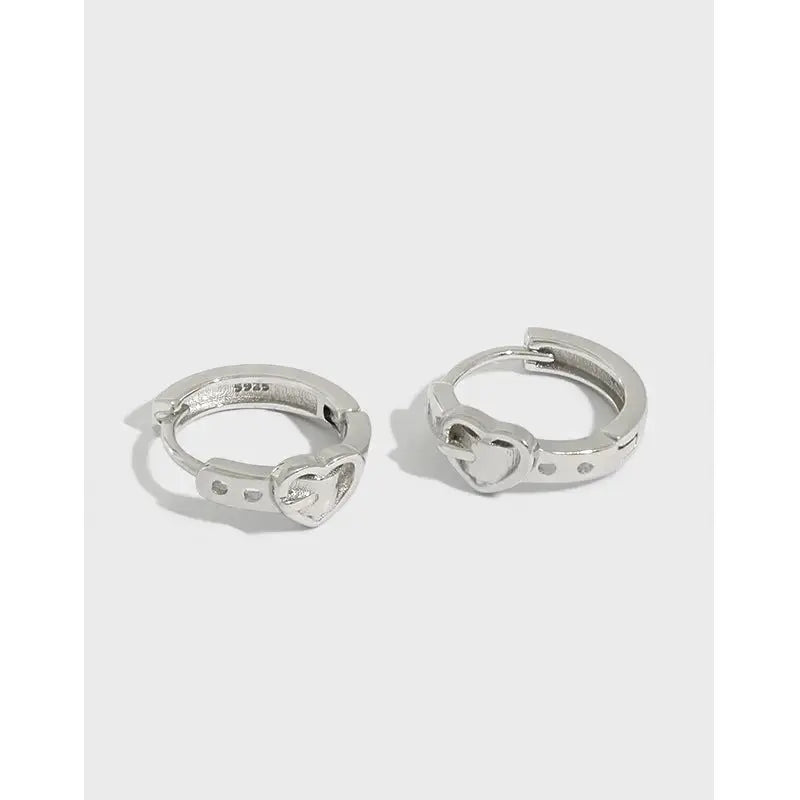 Lovcia Girl Heart Belt 925 Sterling Silver Huggie Hoop Earrings-Earrings-Rhodium-Rhodium
