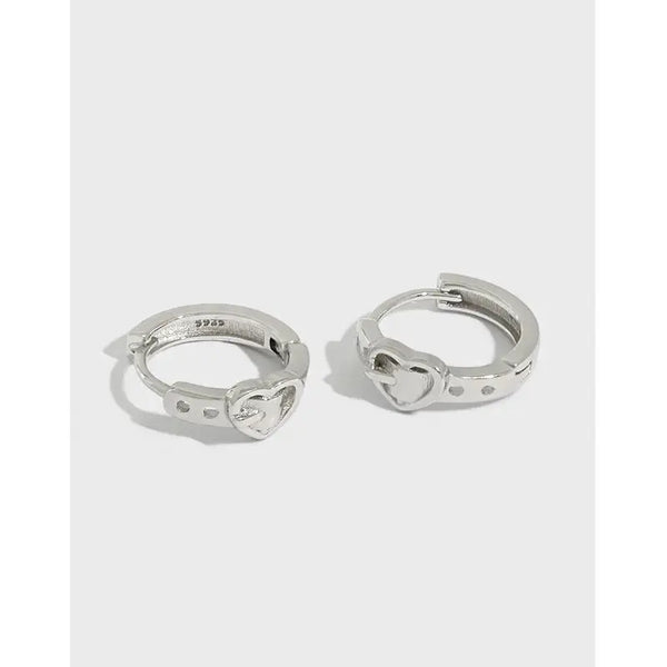 Lovcia Girl Heart Belt 925 Sterling Silver Huggie Hoop Earrings-Earrings-Rhodium-Rhodium