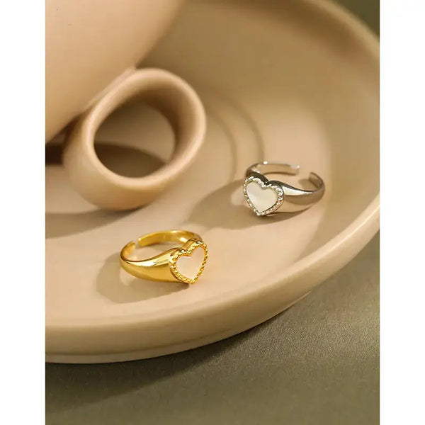 Lovcia Girl Heart Mother of Shell 925 Sterling Silver Adjustable Ring-Rings-Rhodium-Rhodium