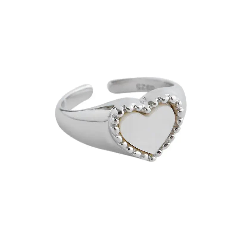 Lovcia Girl Heart Mother of Shell 925 Sterling Silver Adjustable Ring-Rings-Rhodium-Rhodium