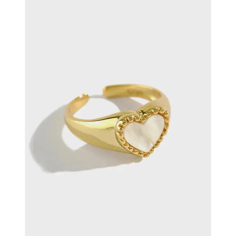 Lovcia Girl Heart Mother of Shell 925 Sterling Silver Adjustable Ring-Rings-Yellow Gold-Yellow Gold