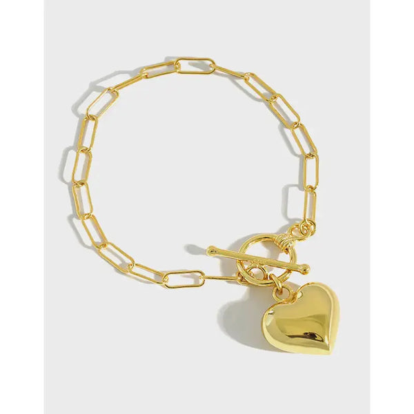 Lovcia Girl Hollow Chain Heart 925 Sterling Silver Bracelet-Bracelets-Rhodium-Rhodium