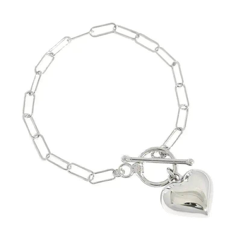 Lovcia Girl Hollow Chain Heart 925 Sterling Silver Bracelet-Bracelets-Rhodium-Rhodium