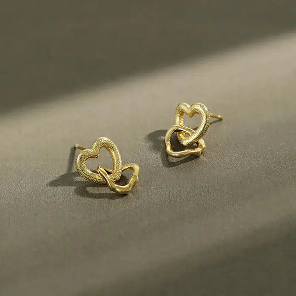 Lovcia Girl Hollow Heart in Heart 925 Sterling Silver Dangling Earrings-Earrings-Yellow Gold-Yellow Gold