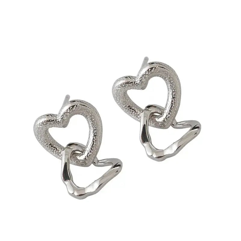 Lovcia Girl Hollow Heart in Heart 925 Sterling Silver Dangling Earrings-Earrings-Yellow Gold-Yellow Gold