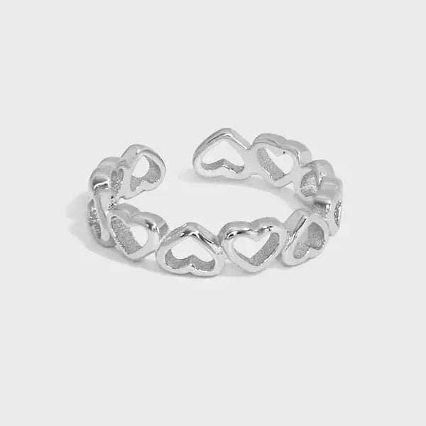 Lovcia Girl Hollow Hearts Hot 925 Sterling Silver Adjustable Ring-Rings-Rhodium-Rhodium