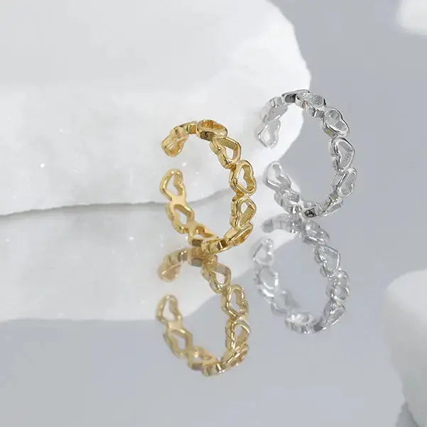 Lovcia Girl Hollow Hearts Hot 925 Sterling Silver Adjustable Ring-Rings-Rhodium-Rhodium