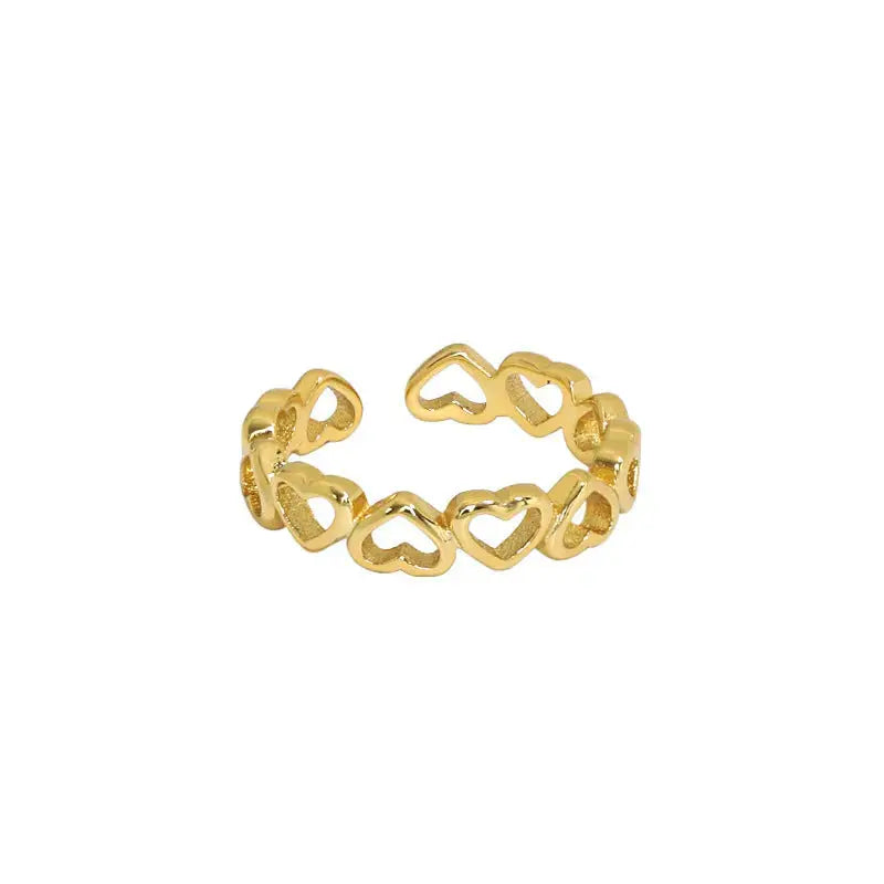 Lovcia Girl Hollow Hearts Hot 925 Sterling Silver Adjustable Ring-Rings-Yellow Gold-Yellow Gold
