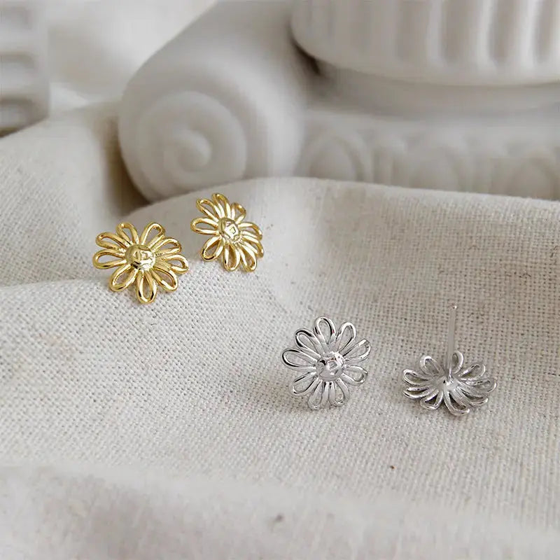 Lovcia Girl Hollow Sunflower 925 Sterling Silver Stud Earrings-Earrings-Rhodium-Rhodium