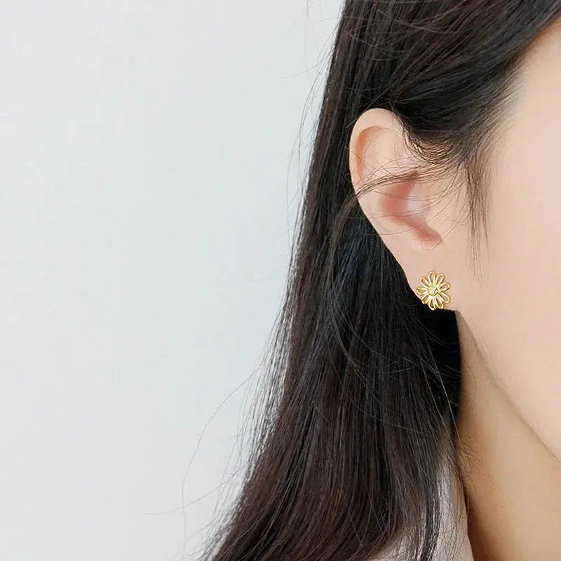Lovcia Girl Hollow Sunflower 925 Sterling Silver Stud Earrings-Earrings-Rhodium-Rhodium