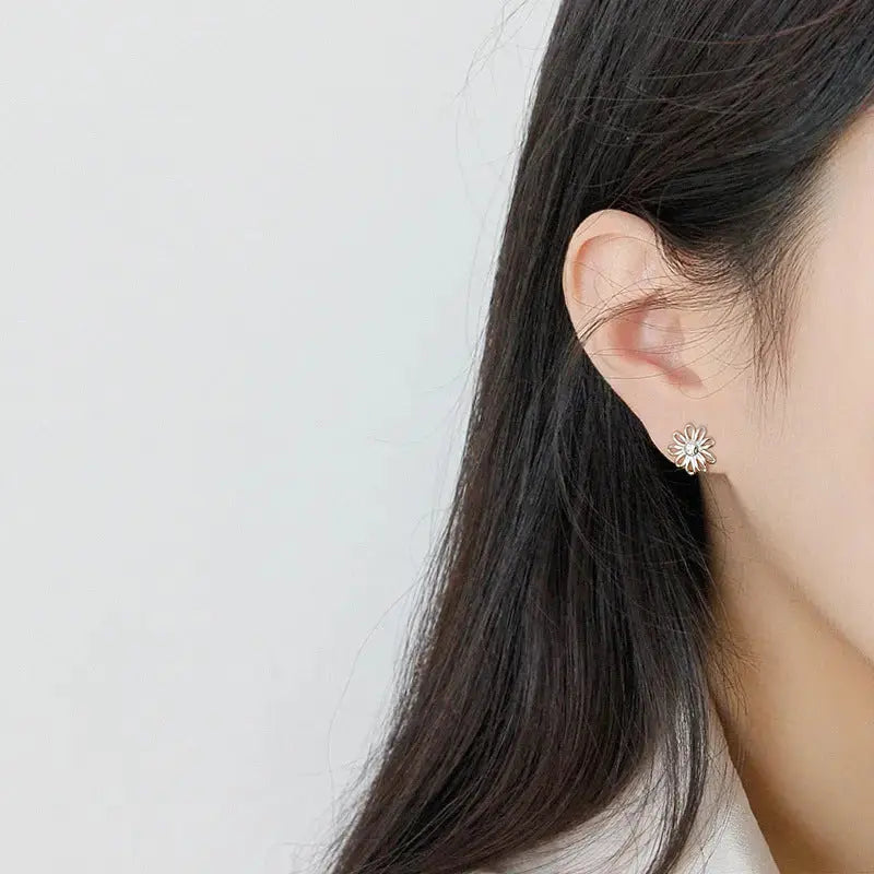 Lovcia Girl Hollow Sunflower 925 Sterling Silver Stud Earrings-Earrings-Rhodium-Rhodium