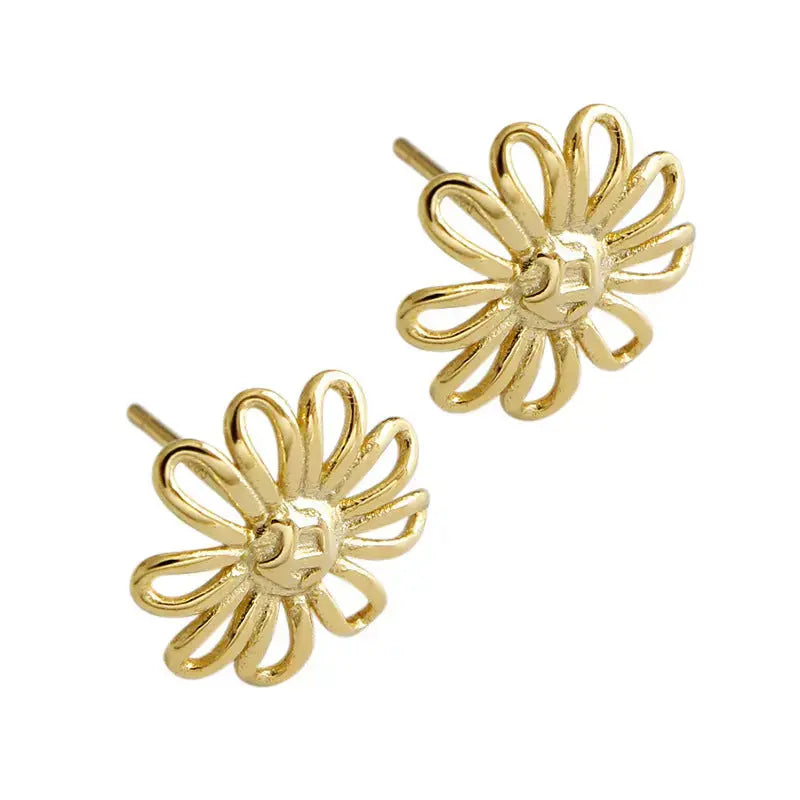 Lovcia Girl Hollow Sunflower 925 Sterling Silver Stud Earrings-Earrings-Rhodium-Rhodium