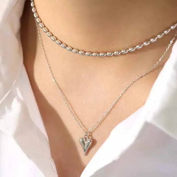 Lovcia Girl Irregular Heart 925 Sterling Silver Necklace-Necklaces-Silver-Silver