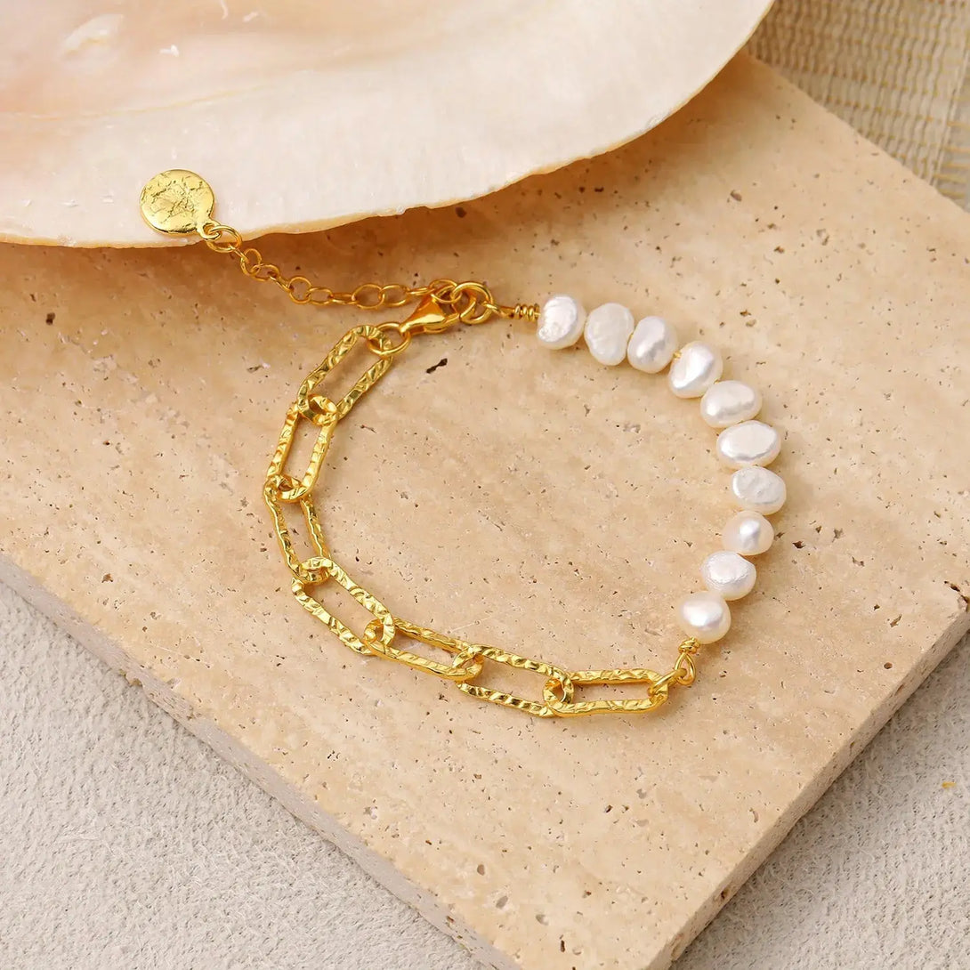 Lovcia Girl Irregular Hollow Chain Natural Pearl 925 Sterling Silver Bracelet-Bracelets-Silver-Silver
