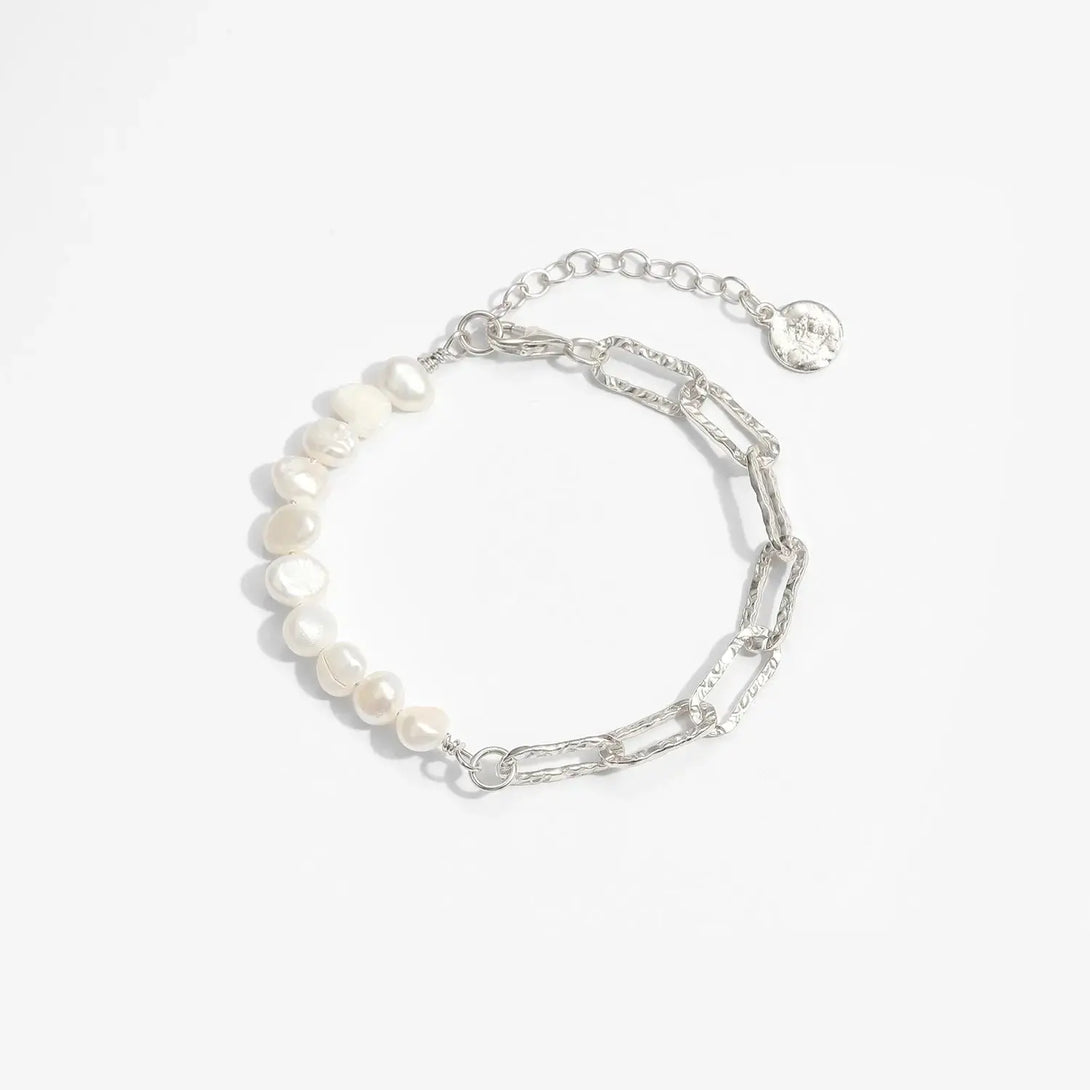 Lovcia Girl Irregular Hollow Chain Natural Pearl 925 Sterling Silver Bracelet-Bracelets-Silver-Silver