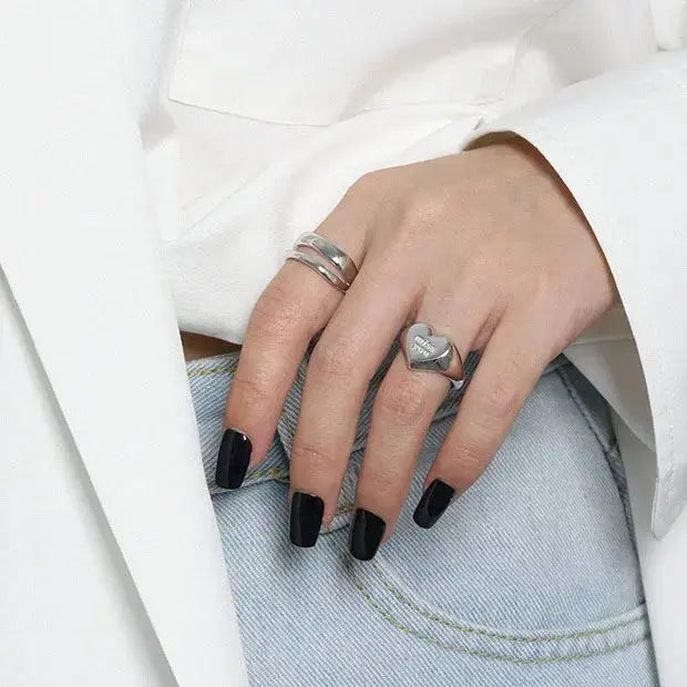 Lovcia Girl miss you Letters Heart 925 Sterling Silver Wide Adjustable Ring-Rings-Matte Surface-Matte Surface