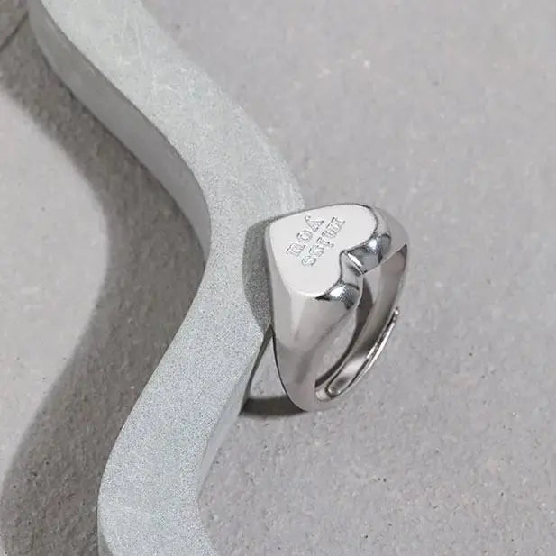 Lovcia Girl miss you Letters Heart 925 Sterling Silver Wide Adjustable Ring-Rings-Smooth Surface-Smooth Surface