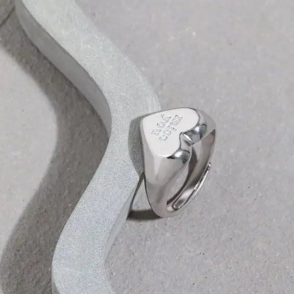 Lovcia Girl miss you Letters Heart 925 Sterling Silver Wide Adjustable Ring-Rings-Smooth Surface-Smooth Surface