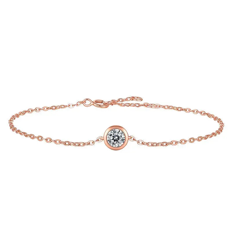 Lovcia Girl Moissanite CZ Round Rolo Chain 925 Sterling Silver Bracelet-Bracelets-0.5CT Moissanite CZ-0.5CT Moissanite CZ