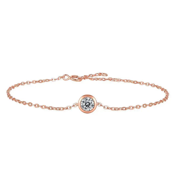 Lovcia Girl Moissanite CZ Round Rolo Chain 925 Sterling Silver Bracelet-Bracelets-0.5CT Moissanite CZ-0.5CT Moissanite CZ