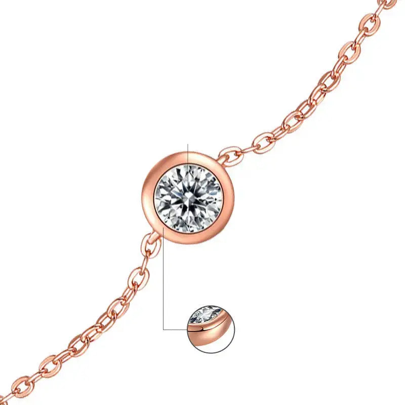 Lovcia Girl Moissanite CZ Round Rolo Chain 925 Sterling Silver Bracelet-Bracelets-0.5CT Moissanite CZ-0.5CT Moissanite CZ