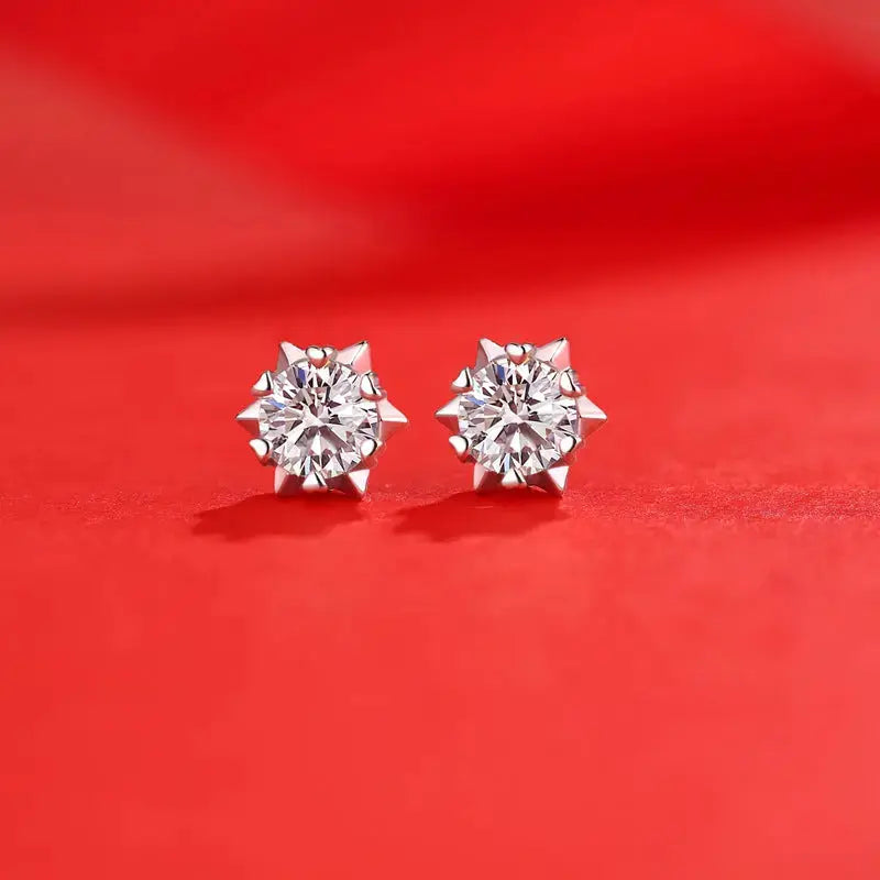 Lovcia Girl Moissanite CZ Snowflake 925 Sterling Silver Stud Earrings-Earrings-0.5 ct ( Certificate Included )-0.5 ct ( Certificate Included )