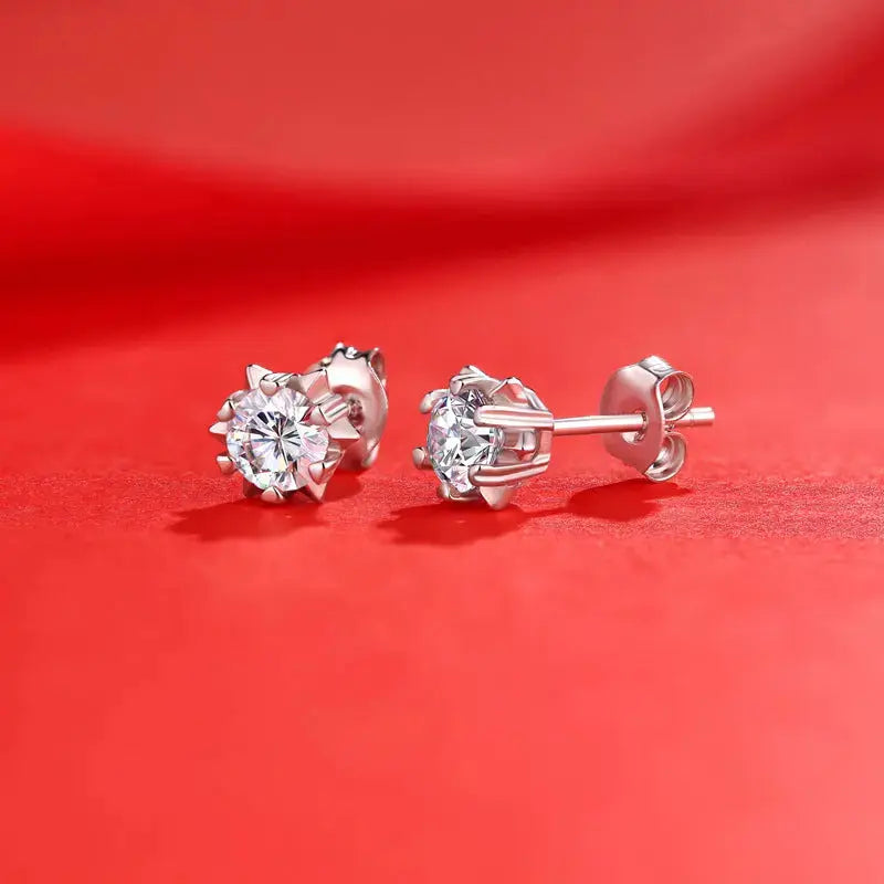 Lovcia Girl Moissanite CZ Snowflake 925 Sterling Silver Stud Earrings-Earrings-0.5 ct ( Certificate Included )-0.5 ct ( Certificate Included )