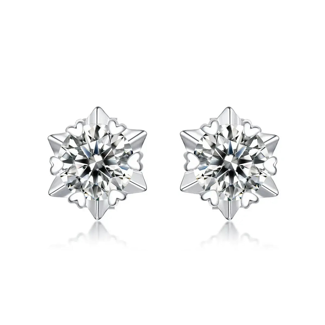 Lovcia Girl Moissanite CZ Snowflake 925 Sterling Silver Stud Earrings-Earrings-0.5 ct ( Certificate Included )-0.5 ct ( Certificate Included )