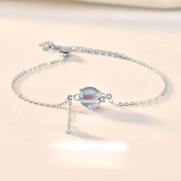 Lovcia Girl Natural Moonstone Star CZ 925 Sterling Silver Bracelet-Bracelets-Rhodium-Rhodium
