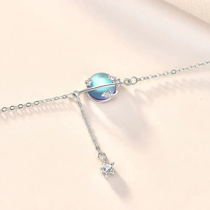 Lovcia Girl Natural Moonstone Star CZ 925 Sterling Silver Bracelet-Bracelets-Rhodium-Rhodium