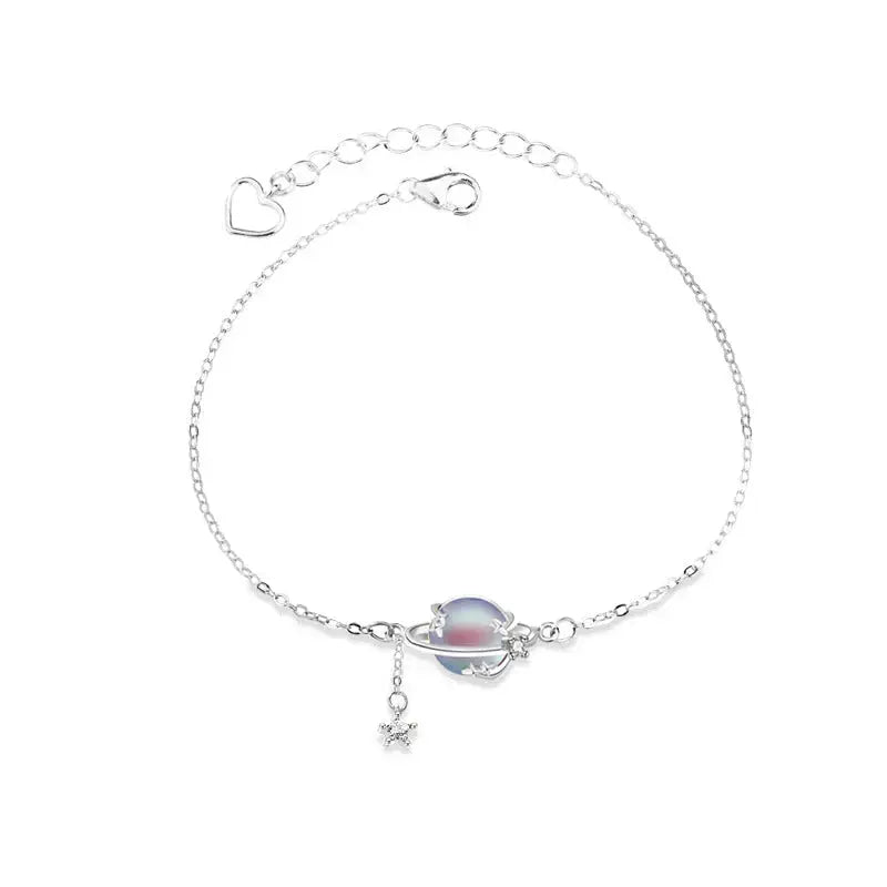 Lovcia Girl Natural Moonstone Star CZ 925 Sterling Silver Bracelet-Bracelets-Rhodium-Rhodium