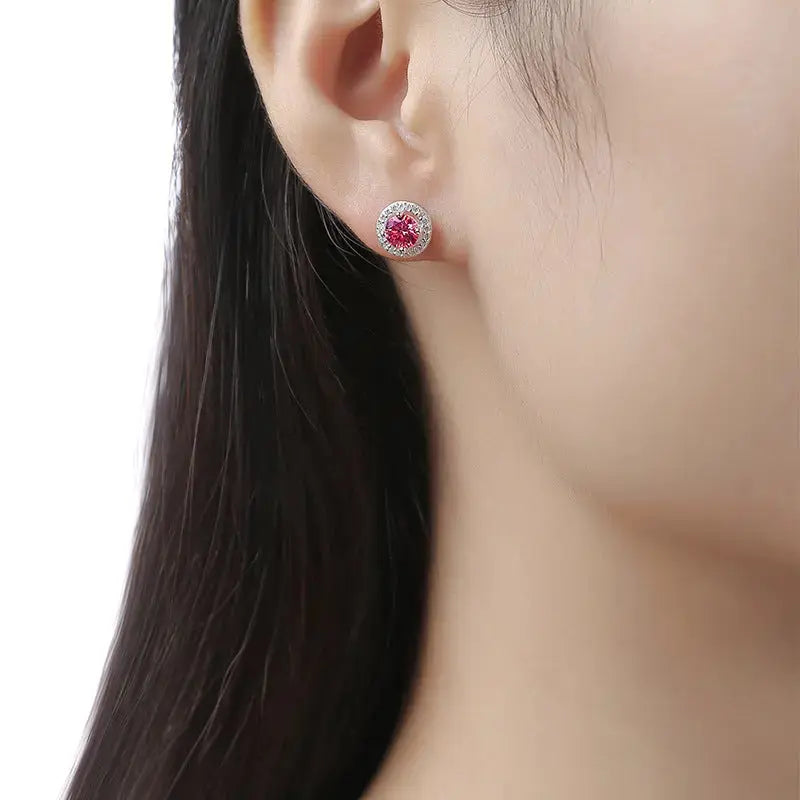 Lovcia Girl Pink Round Moissanite CZ 925 Sterling Silver Stud Earrings-Earrings-0.5 ct ( Certificate Included )-0.5 ct ( Certificate Included )