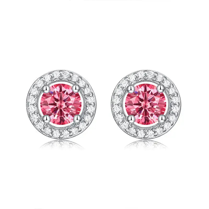 Lovcia Girl Pink Round Moissanite CZ 925 Sterling Silver Stud Earrings-Earrings-0.5 ct ( Certificate Included )-0.5 ct ( Certificate Included )