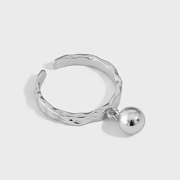 Lovcia Girl Round Ball Bell 925 Sterling Silver Adjustable Ring-Rings-Rhodium-Rhodium