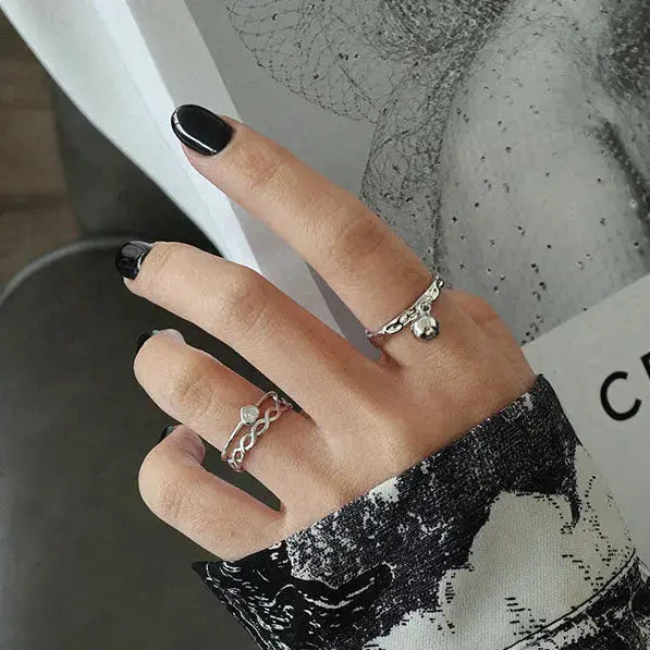Lovcia Girl Round Ball Bell 925 Sterling Silver Adjustable Ring-Rings-Rhodium-Rhodium