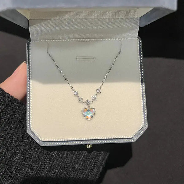 Lovcia Girl Shining CZ Heart Love 925 Sterling Silver Necklace-Necklaces-Rhodium-Rhodium