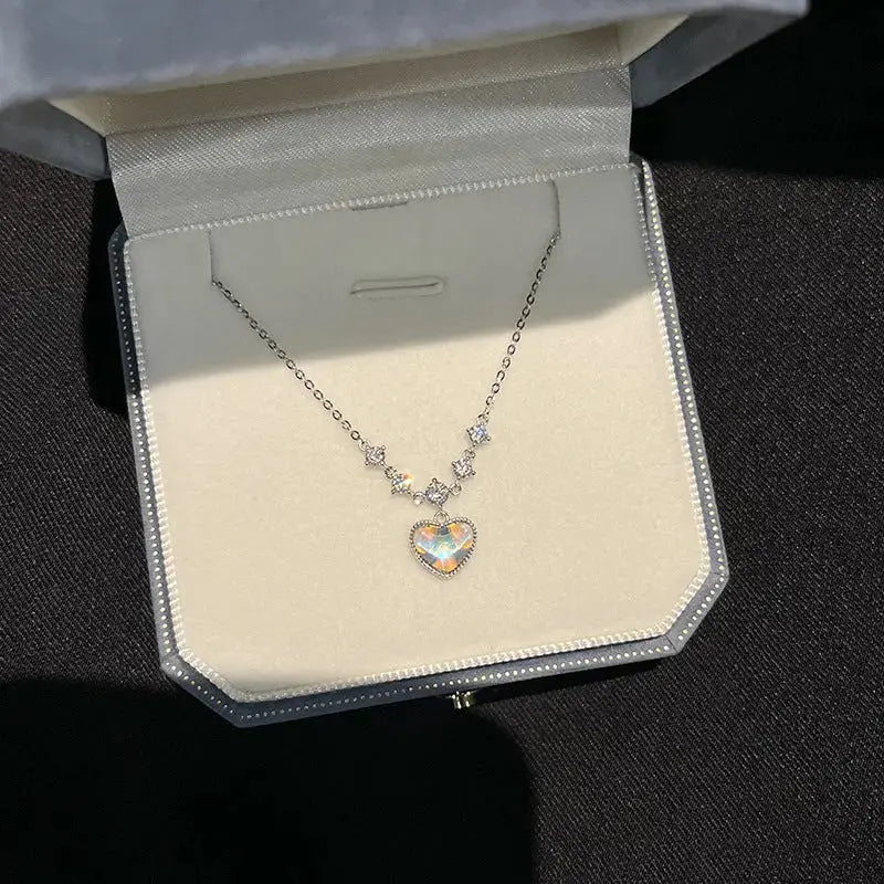 Lovcia Girl Shining CZ Heart Love 925 Sterling Silver Necklace-Necklaces-Rhodium-Rhodium