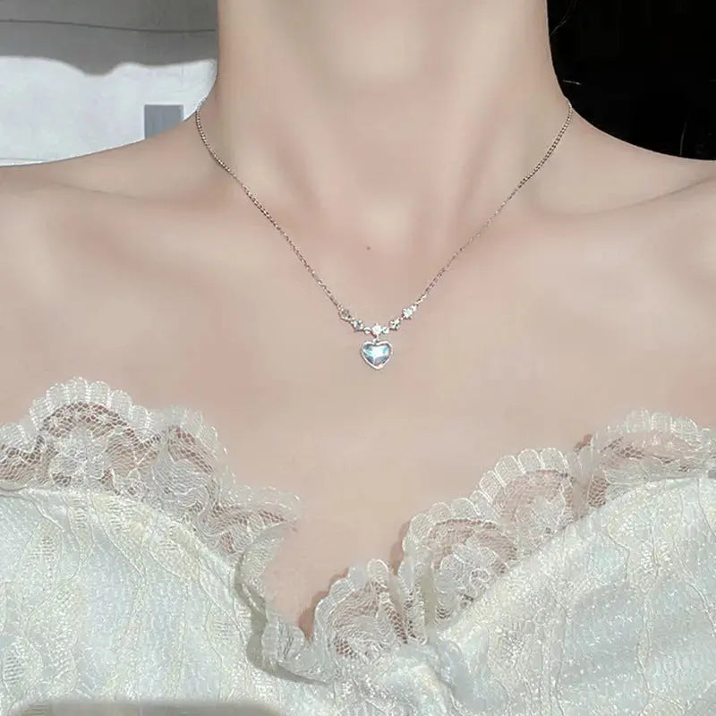 Lovcia Girl Shining CZ Heart Love 925 Sterling Silver Necklace-Necklaces-Rhodium-Rhodium