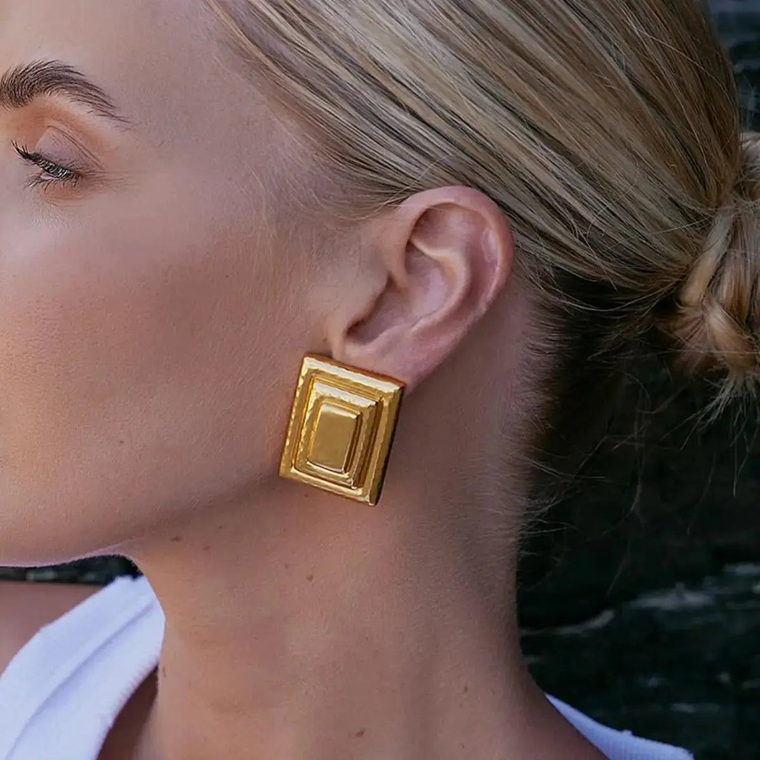 Lovcia Glamorous 18K Gold-Plated Stainless Steel Geometric Earrings for Women-Earrings-Gold-One Size-Gold