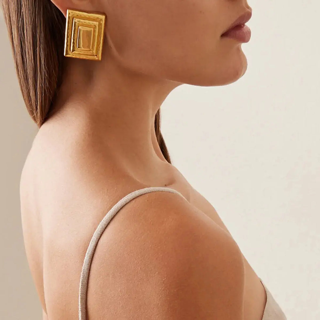Lovcia Glamorous 18K Gold-Plated Stainless Steel Geometric Earrings for Women-Earrings-Gold-One Size-Gold