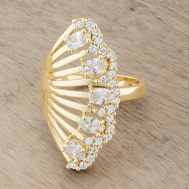 Lovcia Glamorous Natalie 2.15ct CZ Pear & Round Stone 14k Gold Cocktail Ring-Rings-5-5