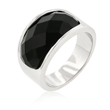 Lovcia Glamorous Onyx Platinum-Luster Cocktail Ring-Rings-5-5