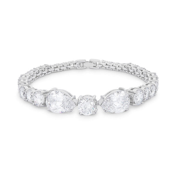 Lovcia Glamorous Pear and Round CZ Rhodium-Plated Tennis Bracelet-Bracelets-
